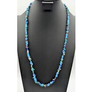 Blue Stone Chip Blue Crystal Beaded Toggle Clasp 30.5" Necklace